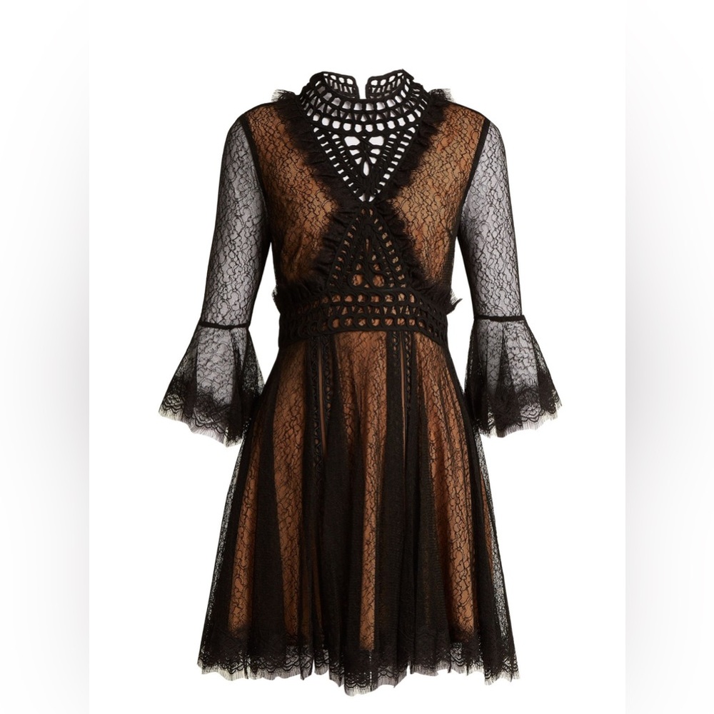 JONATHAN‎ SIMKHAI Chantilly Black Lace High Collar Midi Dress Size 0